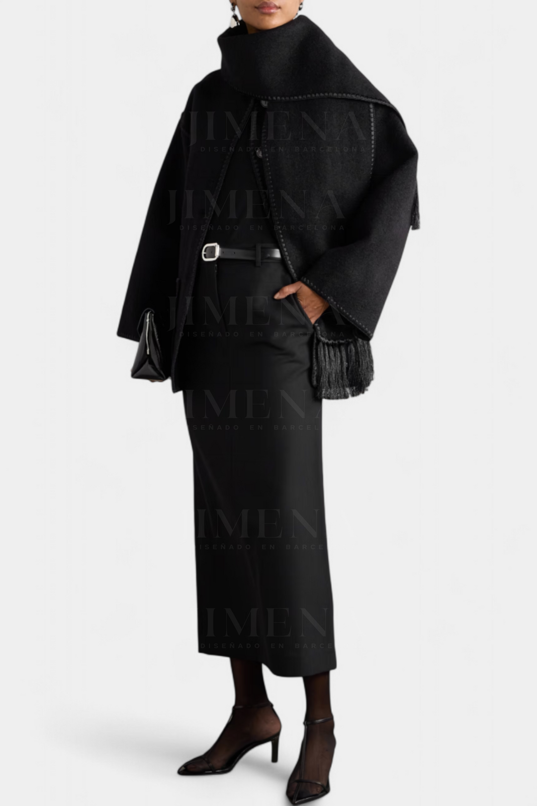 Pauline Coat Featuring Built-In Scarf and Elegant Flowing Design