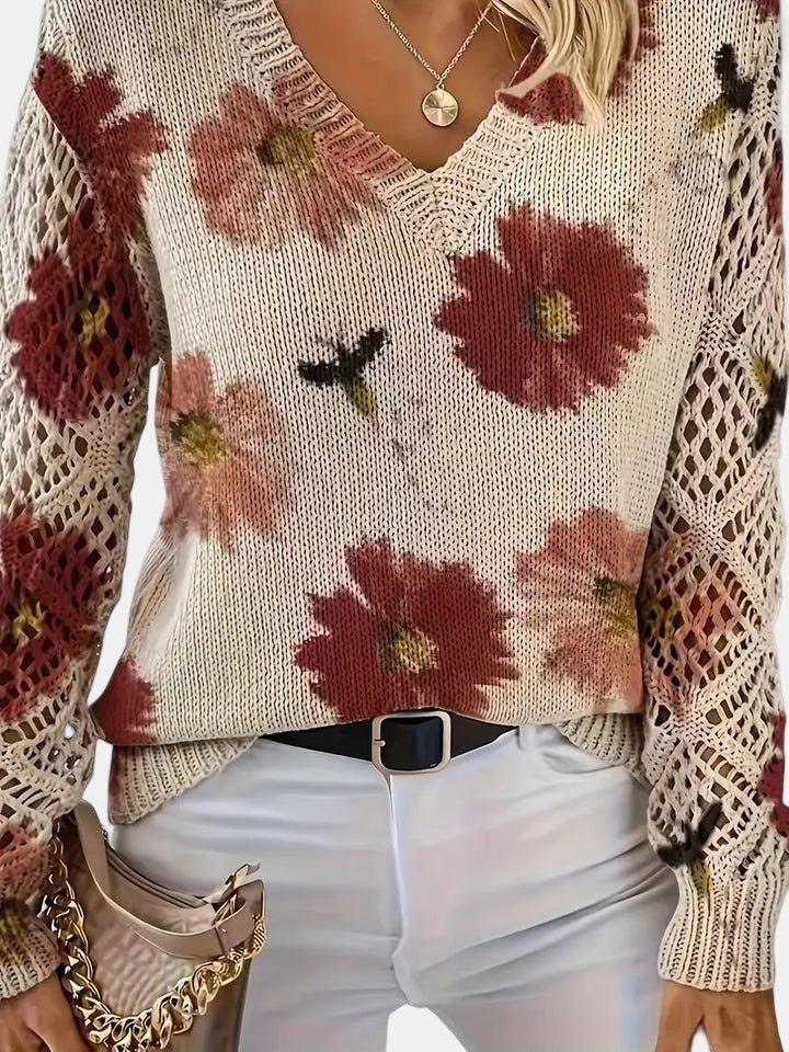Amira™ | Floral Knit V-Neck Sweater
