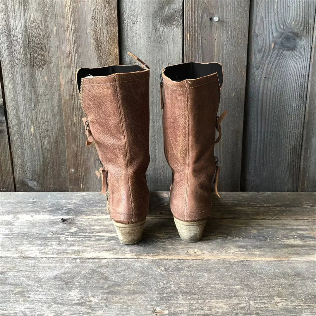 Giana™ | Vintage Double Zip Mid Calf Boot
