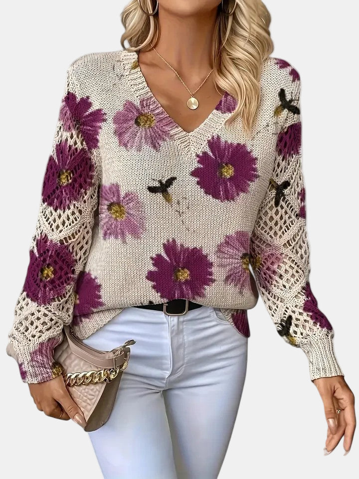 Amira™ | Floral Knit V-Neck Sweater