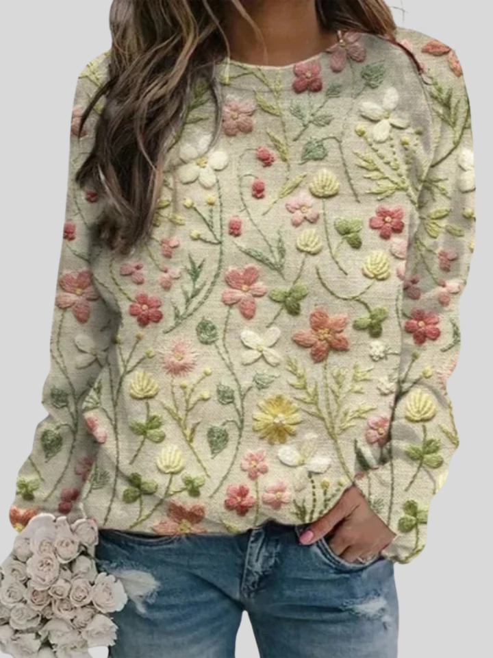 Kaela™ | Charming Embroidered Floral Knit Sweater