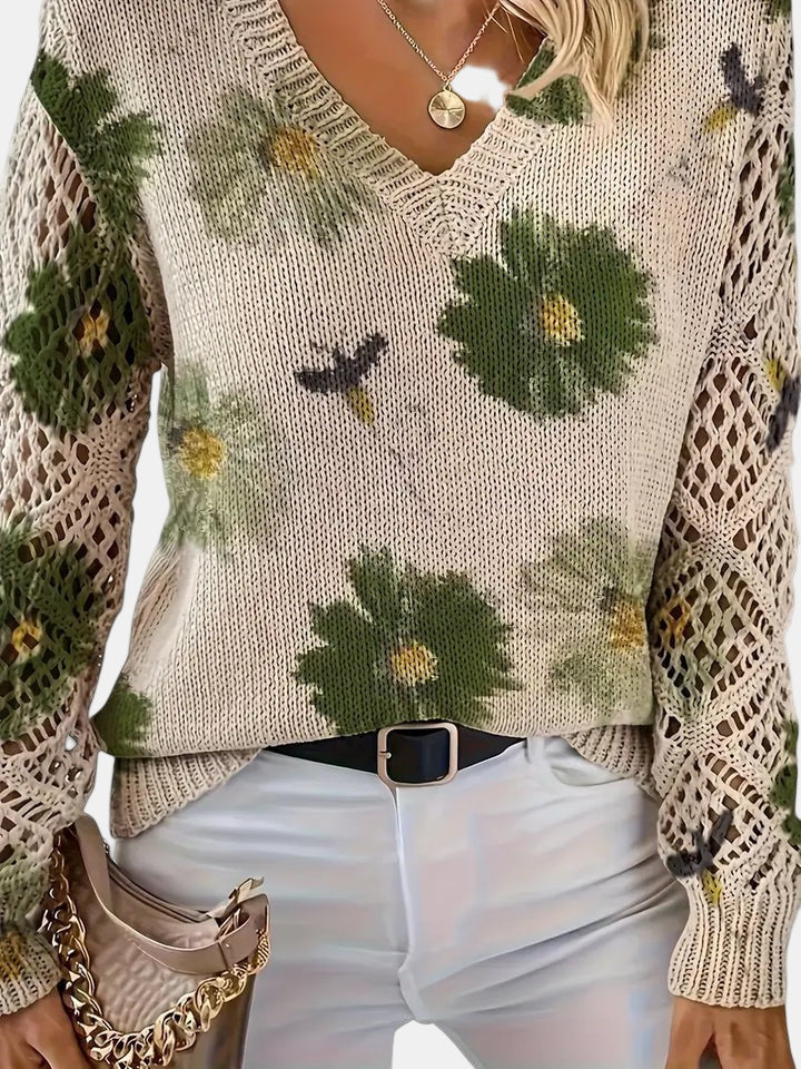 Amira™ | Floral Knit V-Neck Sweater