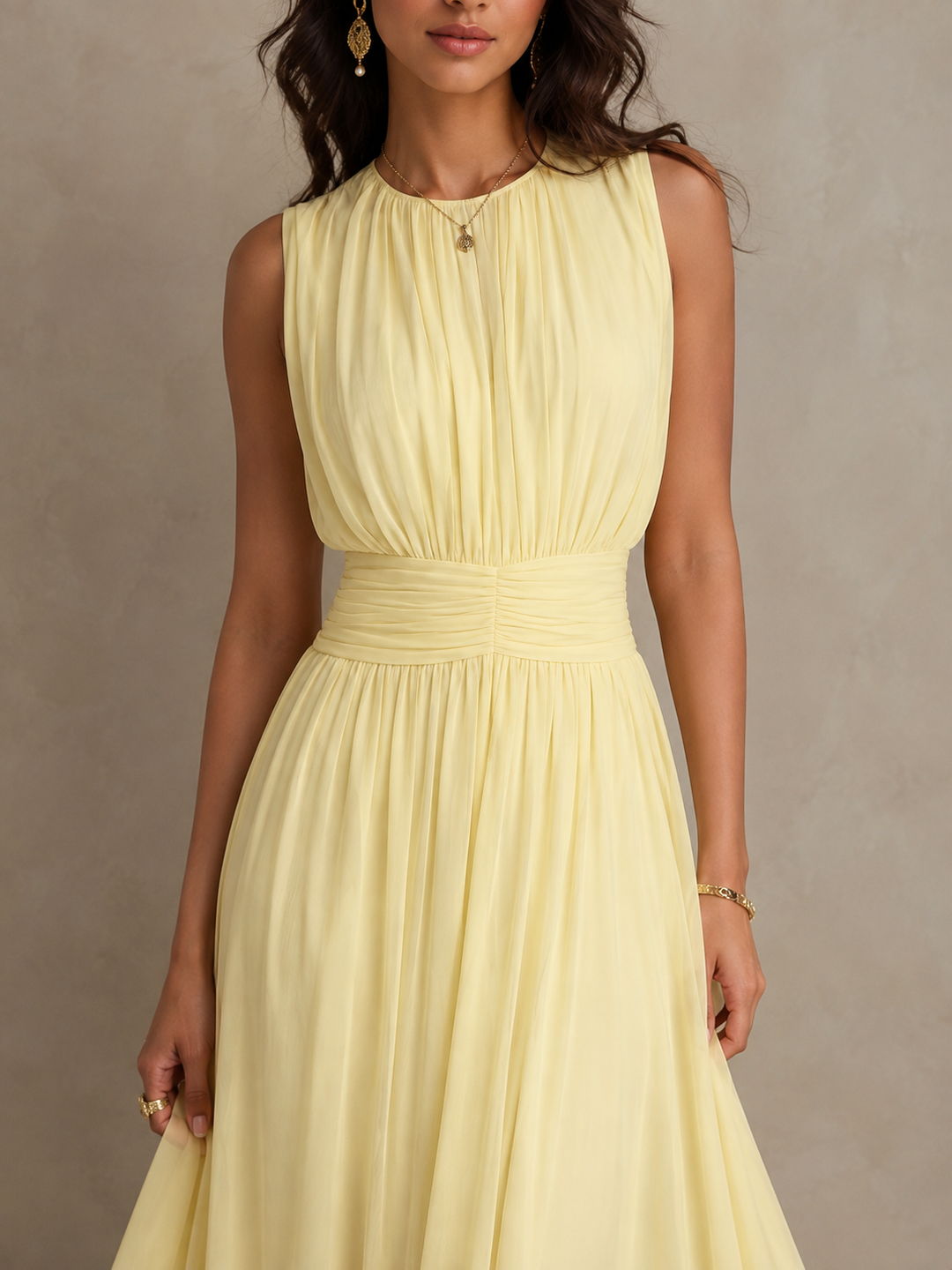 Iselle | Ruched Waist Sleeveless Maxi Dress