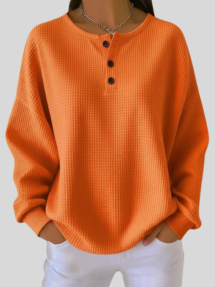 Mirabel | Cozy Waffle Henley Sweatshirt
