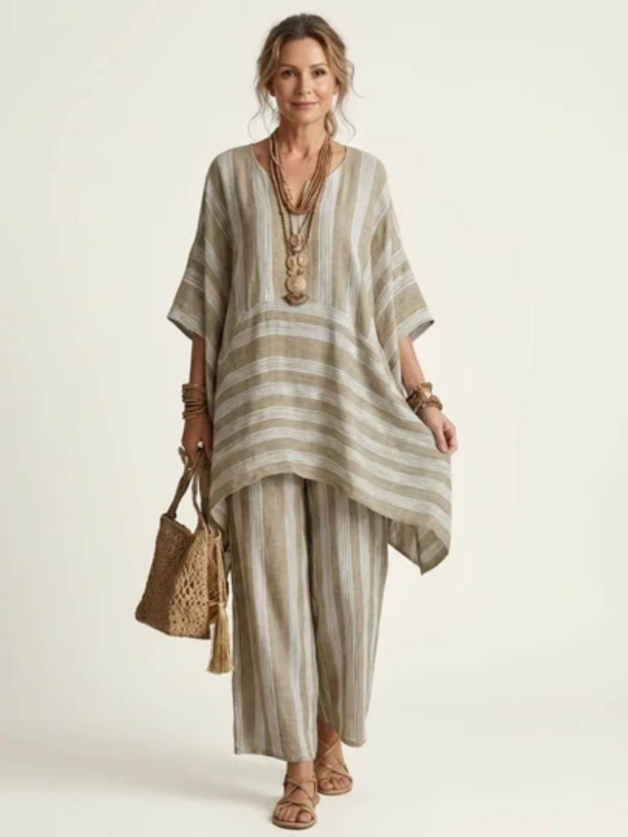Kiara™ | Two-Piece Striped Cotton-Linen Blend Set