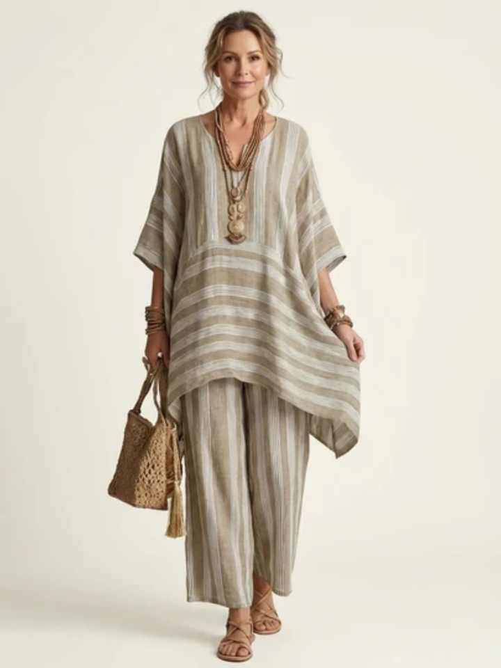 Kiara™ | Two-Piece Striped Cotton-Linen Blend Set