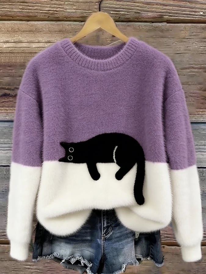 Carine | Cute Cat Pattern Knit Sweater