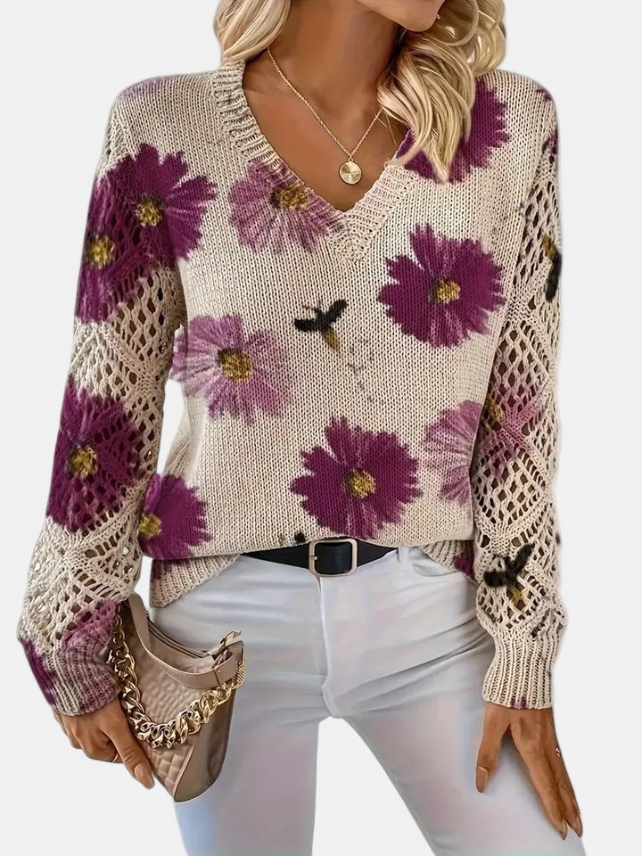 Amira™ | Floral Knit V-Neck Sweater