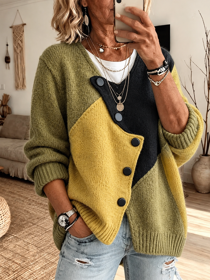 Artistic Cozy Asymmetric Color Block-Knit Sweater