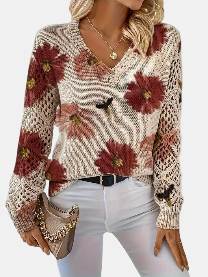 Amira™ | Floral Knit V-Neck Sweater