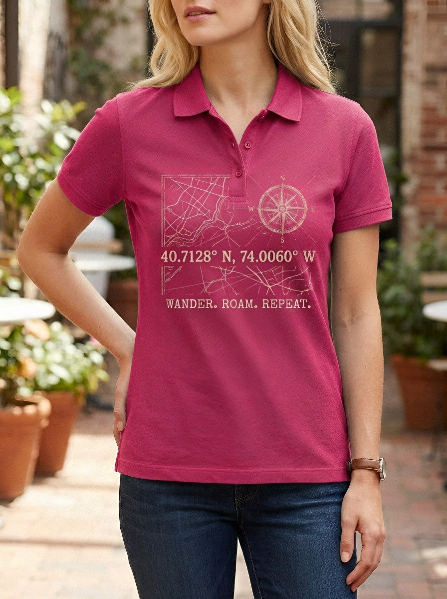 Aluna | Vintage Compass Graphic Polo Shirt