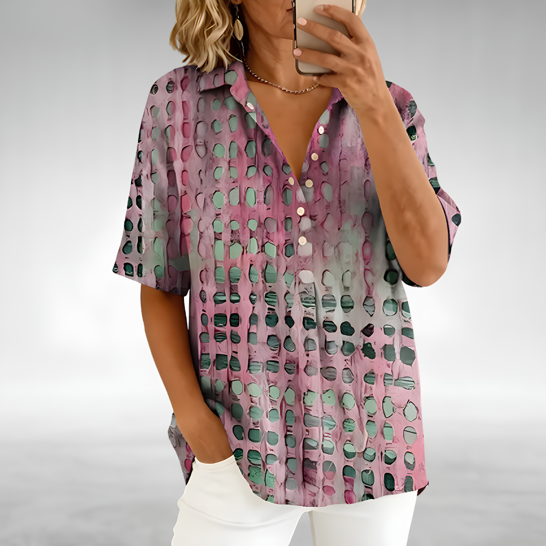 Melody™ | Abstract Print Button Front Blouse