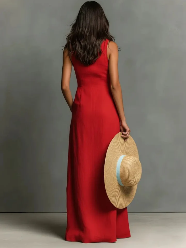 Madison™ | Women's Sleeveless Collared Linen Button-Front Maxi Dress