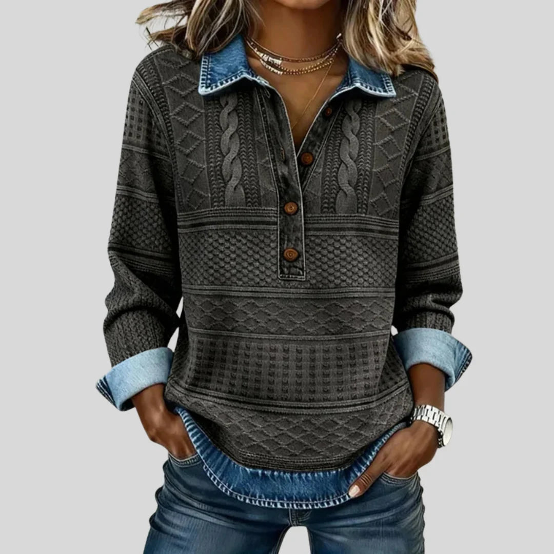 Azalea - Vintage Cable Knit Collared Jumper