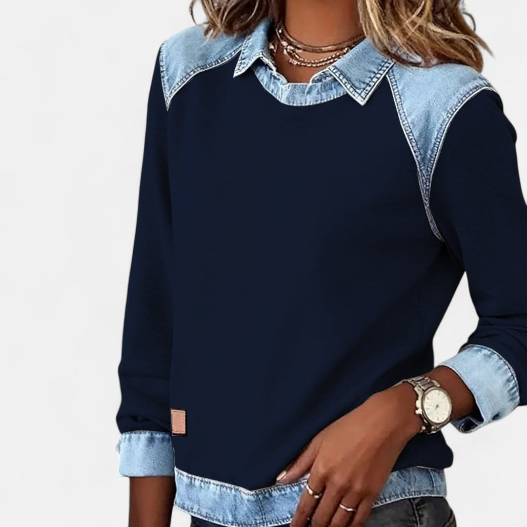 Soraya™ | Denim Trim Casual Sweater