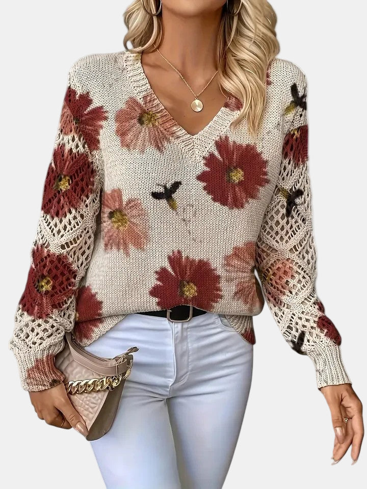 Amira™ | Floral Knit V-Neck Sweater