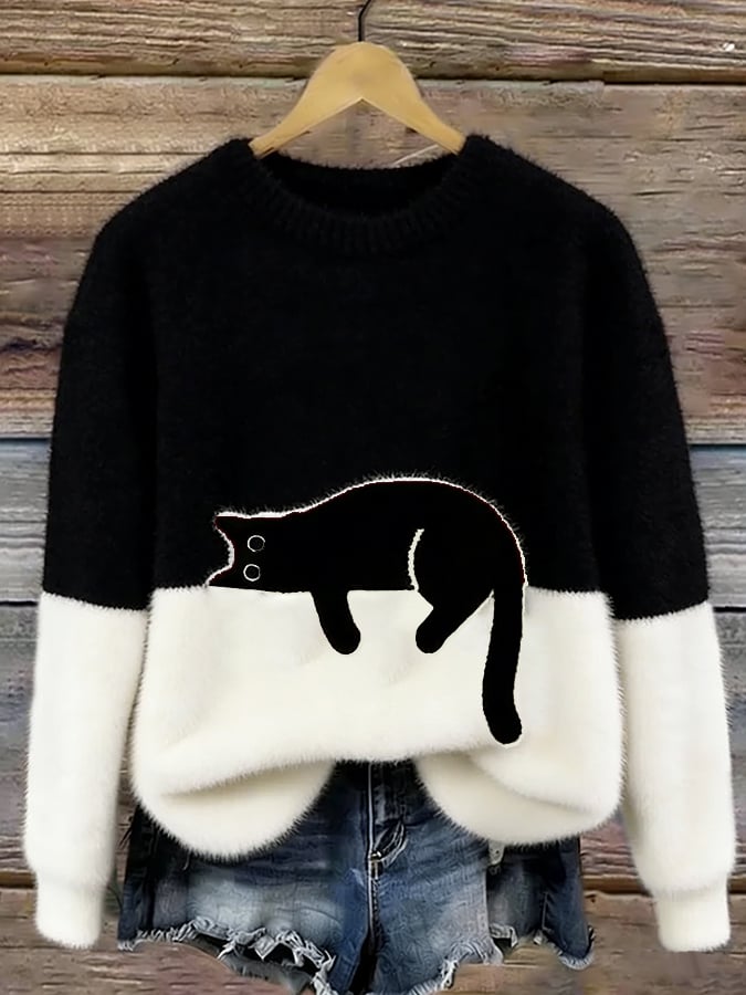 Carine | Cute Cat Pattern Knit Sweater