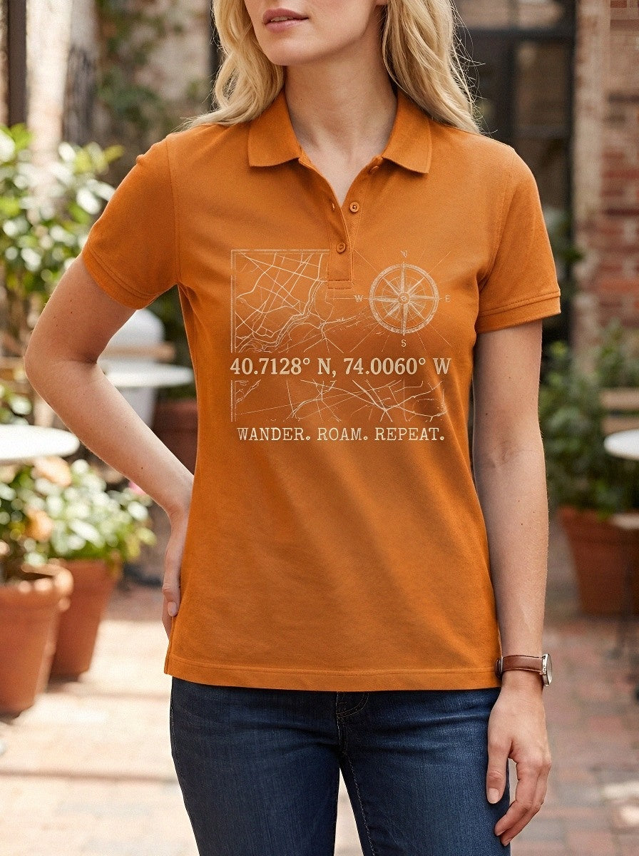 Aluna | Vintage Compass Graphic Polo Shirt
