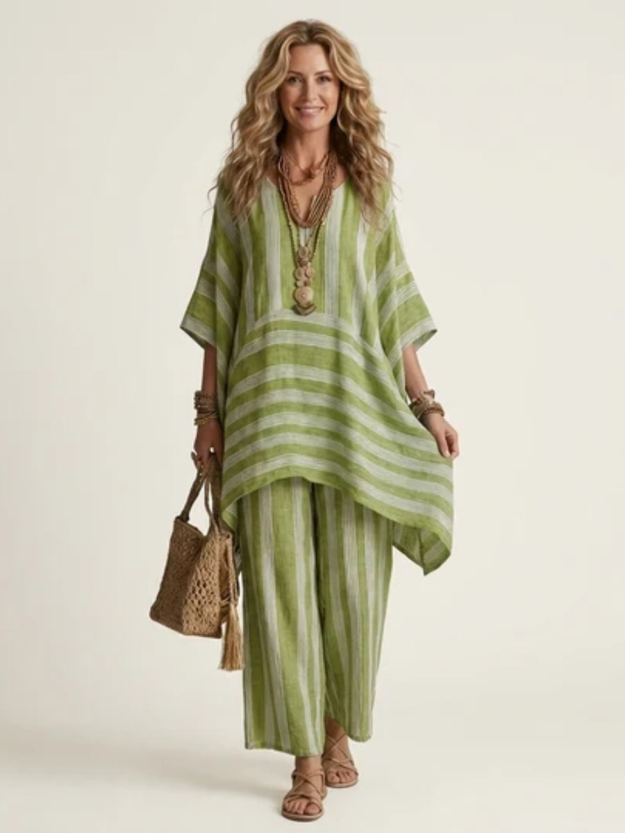 Kiara™ | Two-Piece Striped Cotton-Linen Blend Set