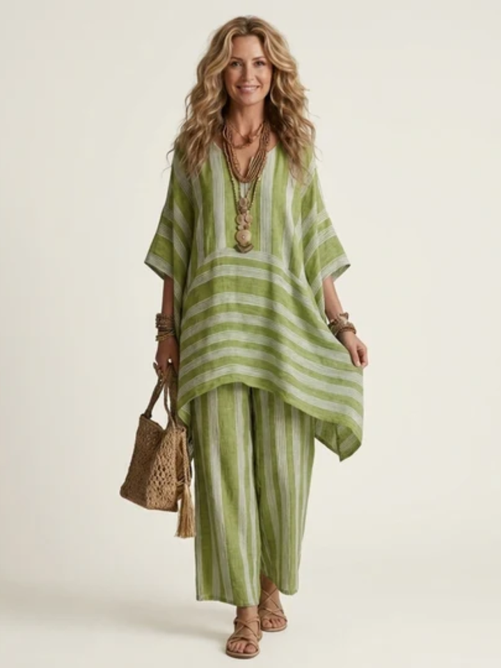Kiara™ | Two-Piece Striped Cotton-Linen Blend Set