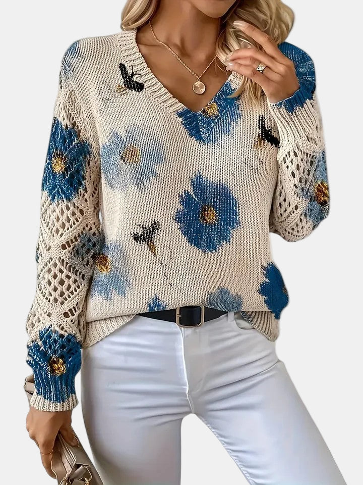 Amira™ | Floral Knit V-Neck Sweater