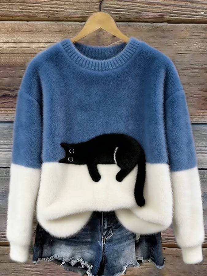 Carine | Cute Cat Pattern Knit Sweater