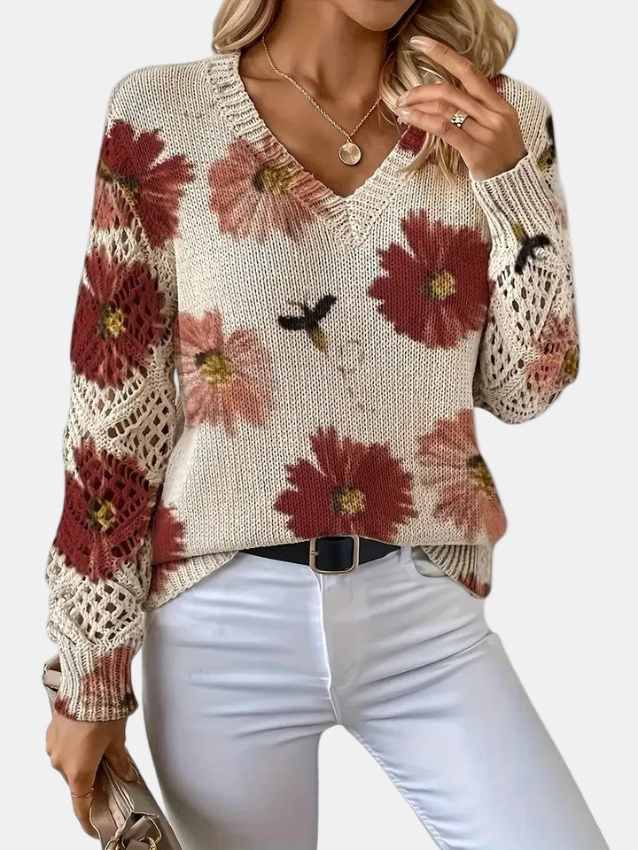 Amira™ | Floral Knit V-Neck Sweater