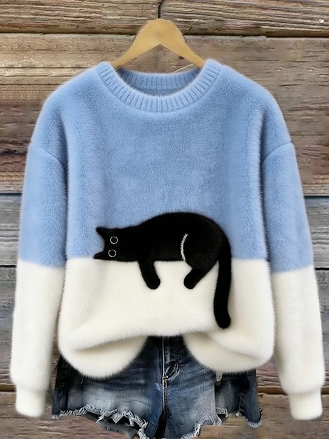 Carine | Cute Cat Pattern Knit Sweater