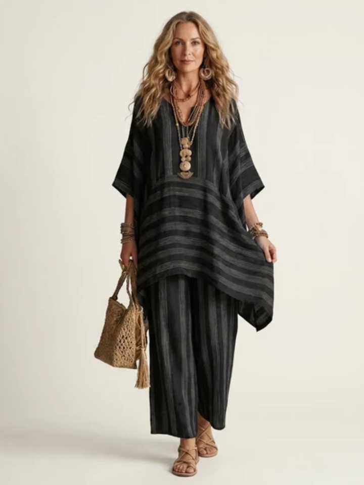 Kiara™ | Two-Piece Striped Cotton-Linen Blend Set