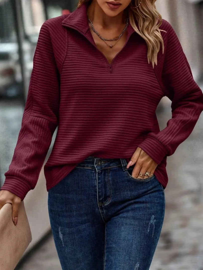 Camila | Women's Quarter-Zip Ribbed Pullover Sweater Stand Collar