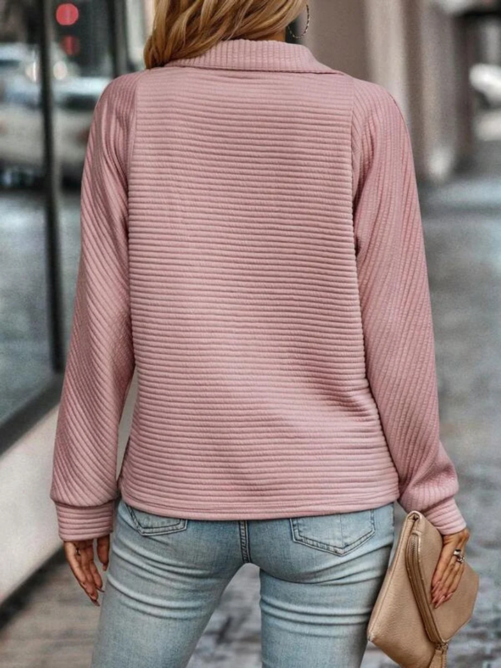 Camila | Women's Quarter-Zip Ribbed Pullover Sweater Stand Collar