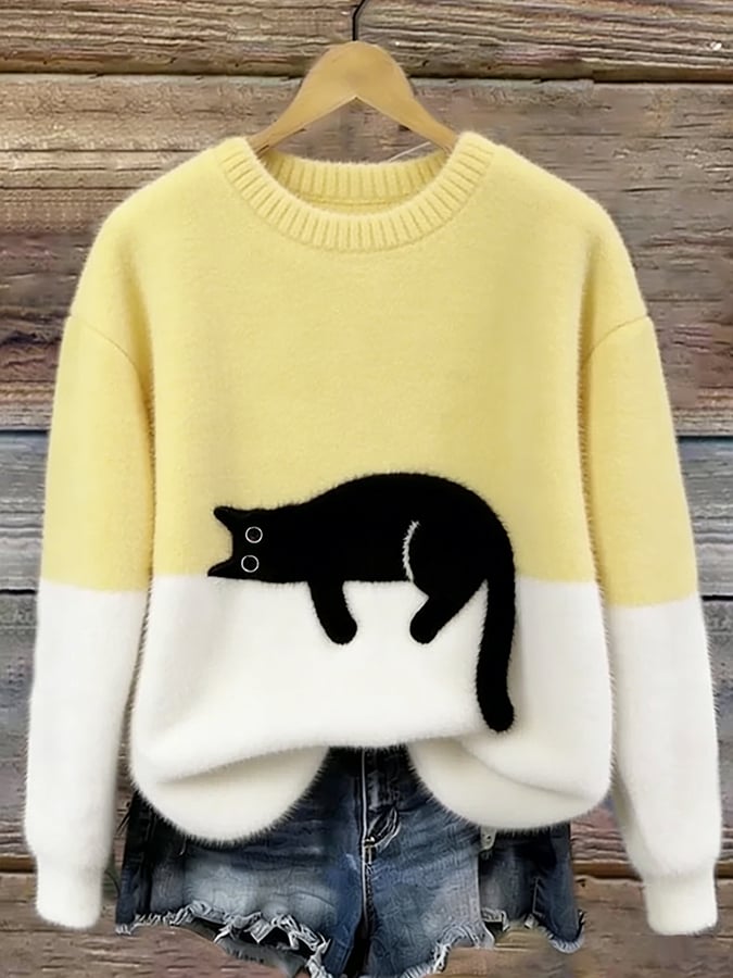 Carine | Cute Cat Pattern Knit Sweater