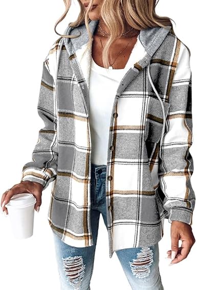 Alyssa™ | Casual Plaid Hooded Button Jacket