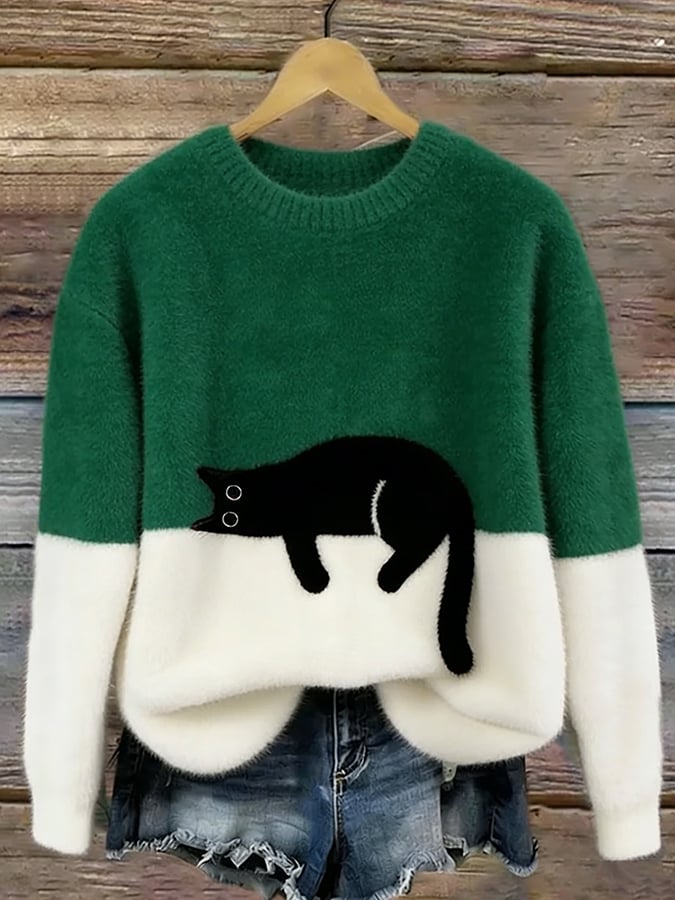 Carine | Cute Cat Pattern Knit Sweater