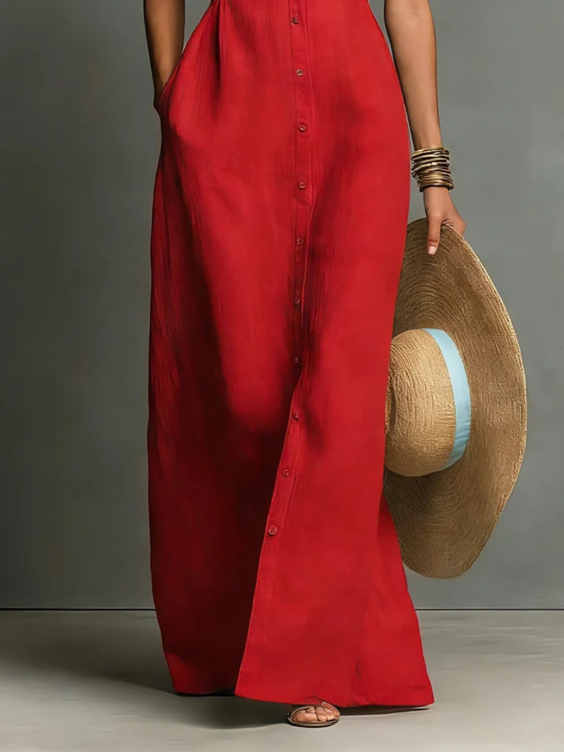 Madison™ | Women's Sleeveless Collared Linen Button-Front Maxi Dress
