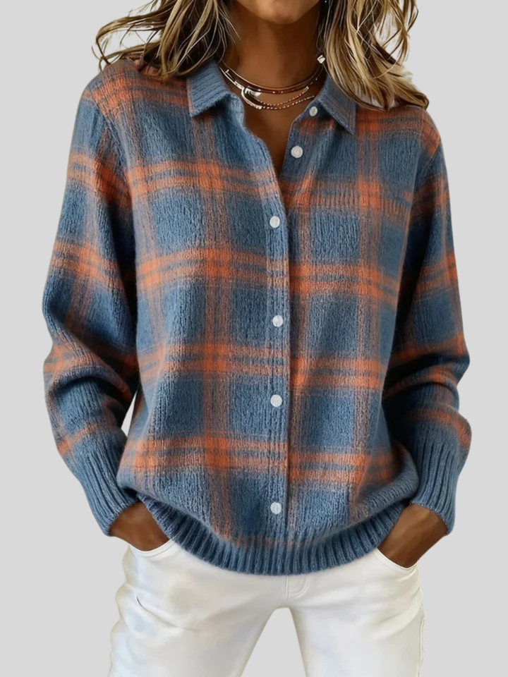 Zafira | Warm Blue Check Cardigan
