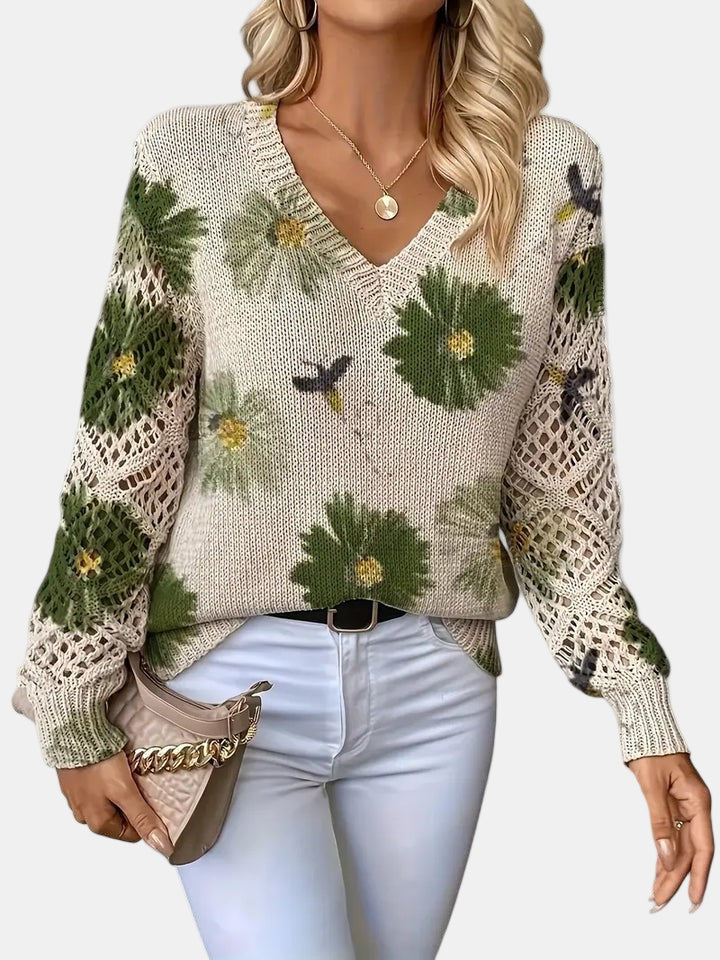 Amira™ | Floral Knit V-Neck Sweater