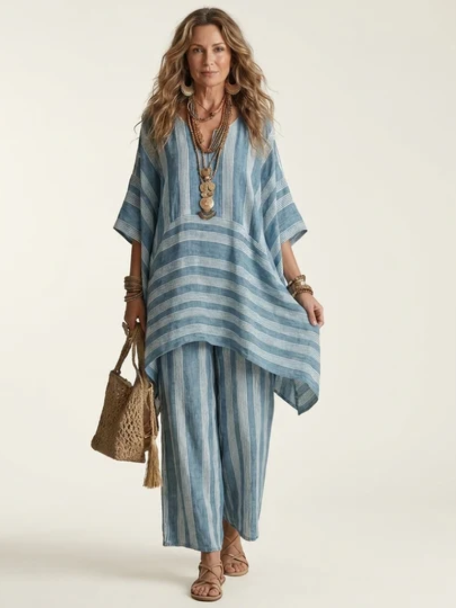 Kiara™ | Two-Piece Striped Cotton-Linen Blend Set