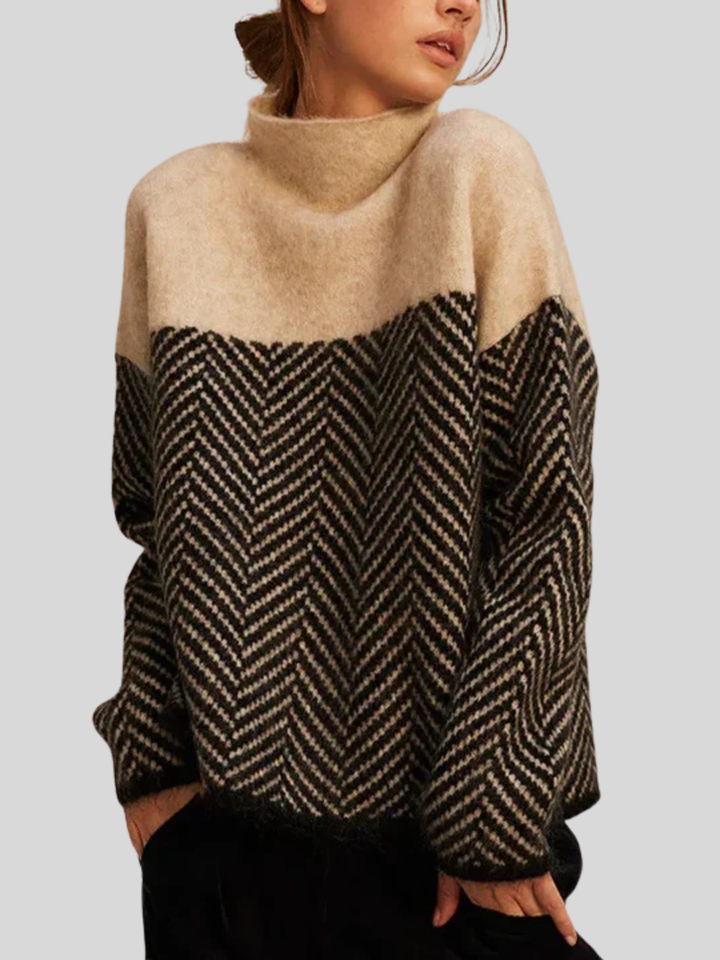 Mamie | Cozy Herringbone High-Neck Sweater
