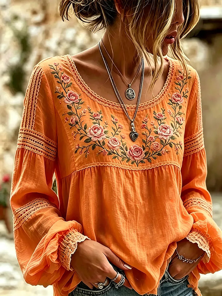 Amabel™ | Boho Floral Embroidered Blouse