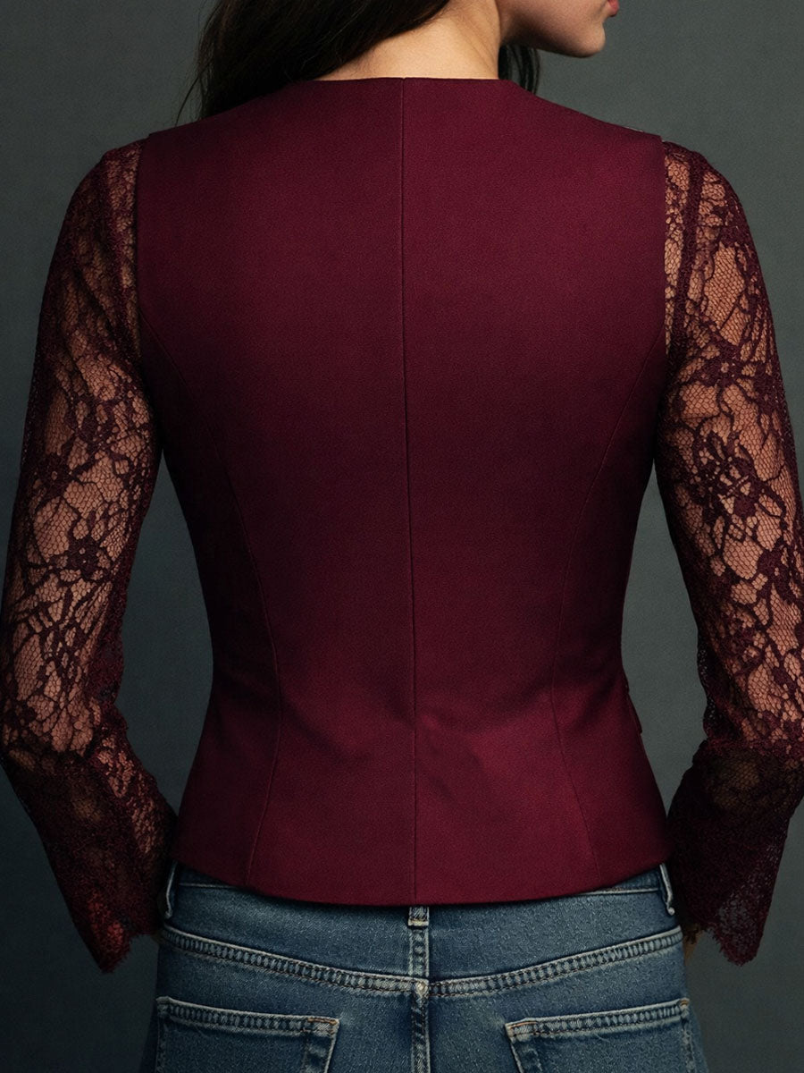 Noémie | White Blazer Top with Semi-Transparent Sleeves