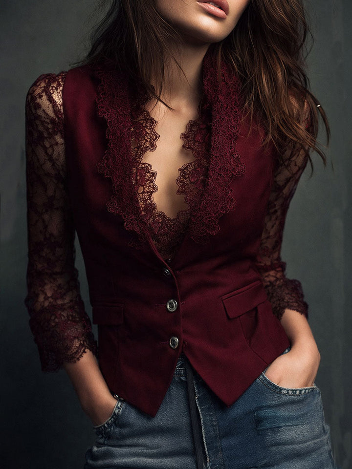 Noémie | White Blazer Top with Semi-Transparent Sleeves