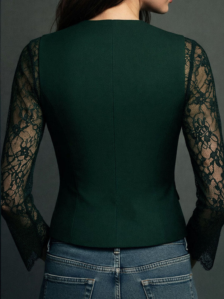 Noémie | Pink Blazer Top with Semi-Transparent Sleeves