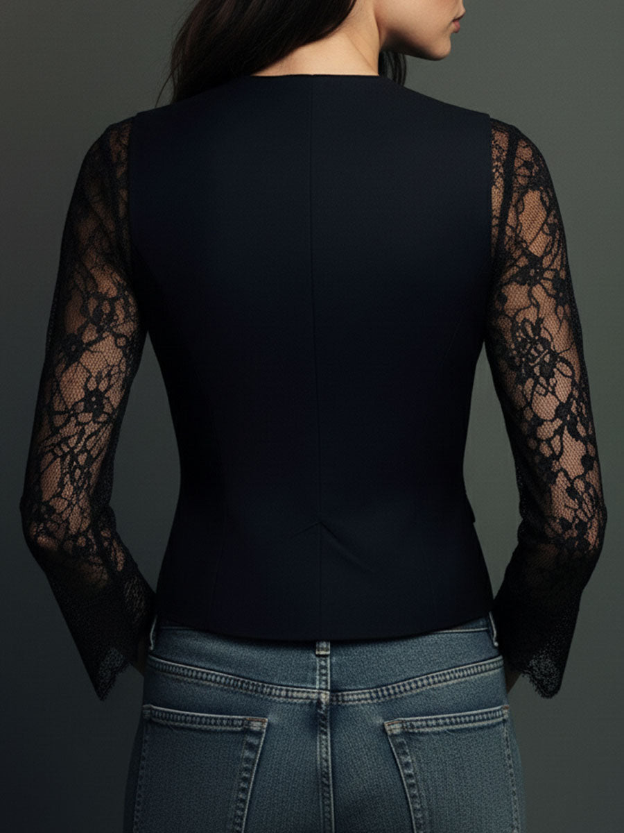 Noémie | Burgundy Blazer Top with Semi-Transparent Sleeves