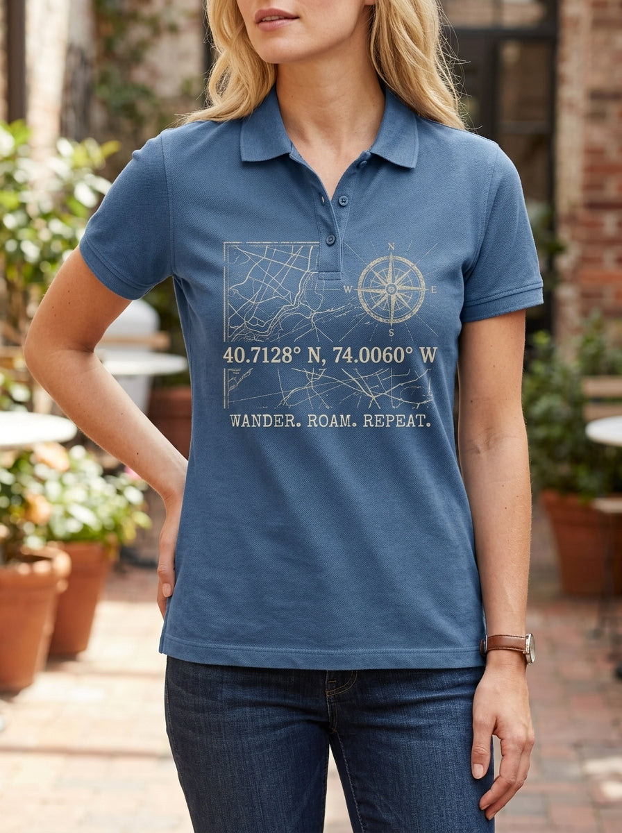 Aluna | Vintage Compass Graphic Polo Shirt