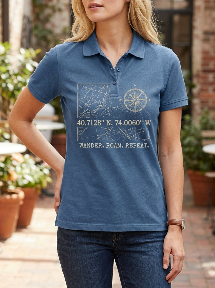Aluna | Vintage Compass Graphic Polo Shirt