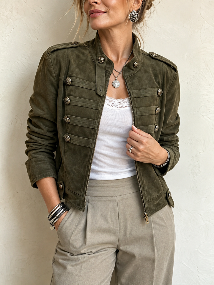 Charlotte™ | Vintage Military Faux Suede Jacket