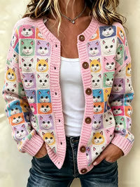 Alison™ | Playful Cat Pattern Button Knit Cardigan