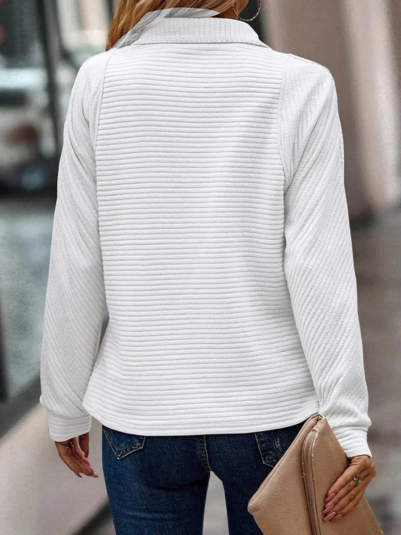 Camila | Women's Quarter-Zip Ribbed Pullover Sweater Stand Collar