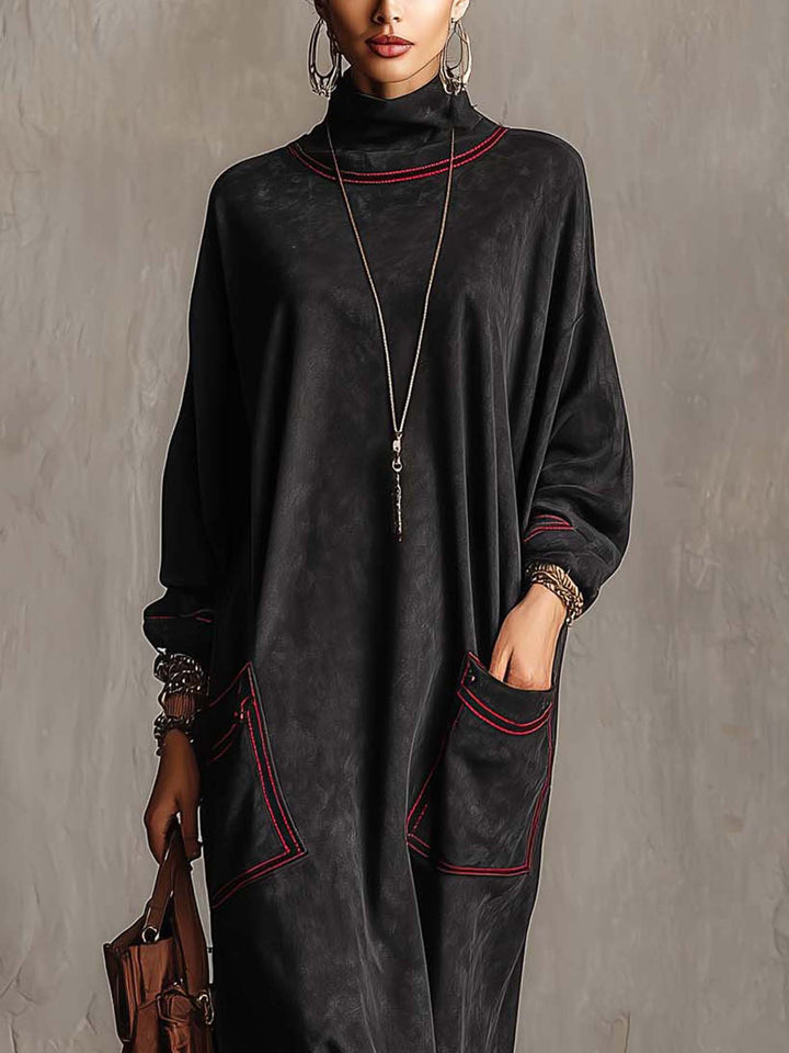 Meredith | Suede-Look Maxi Dress with Contrast Stitching